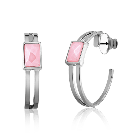 Argola Essencial Retângulo - Quartzo Rosa Semijoias de luxo e design exclusivo
