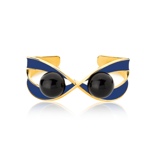 Bracelete Atração - Esmaltado Azul Anil/Obsidiana Negra Semijoias de luxo e design exclusivo