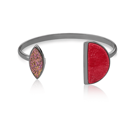 Bracelete Escudo Drusa Multicolorida e Feldspato Vermelho Semijoias de luxo e design exclusivo