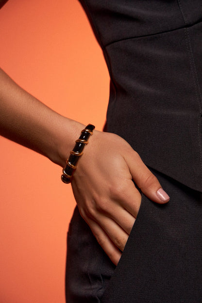 Bracelete Macramê - Esmaltação Preta Semijoias de luxo e design exclusivo