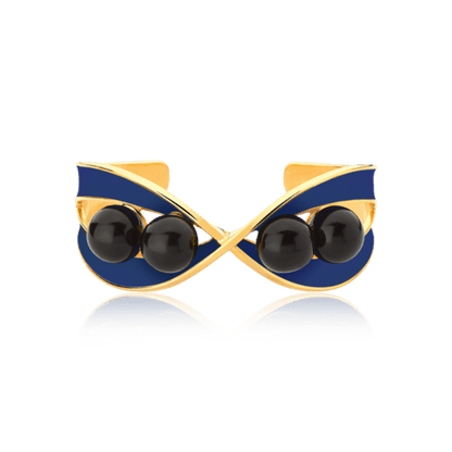 Bracelete Vínculo - Esmaltado Azul Anil/Obsidiana Negra Semijoias de luxo e design exclusivo