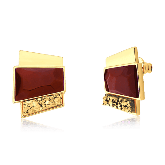 Brinco Cascata - Ágata Vermelha/ Drusa Ouro Brinco