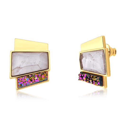 Brinco Cascata - Ametista e Drusa Multicolorida Brinco