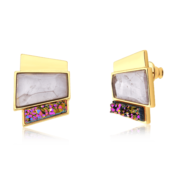 Brinco Cascata - Ametista e Drusa Multicolorida Brinco