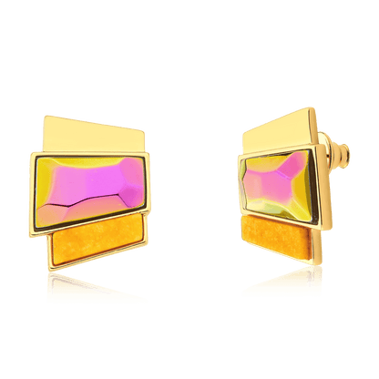 Brinco Cascata - Cristal Multicolorido e Feldspato Amarelo Semijoias de luxo e design exclusivo