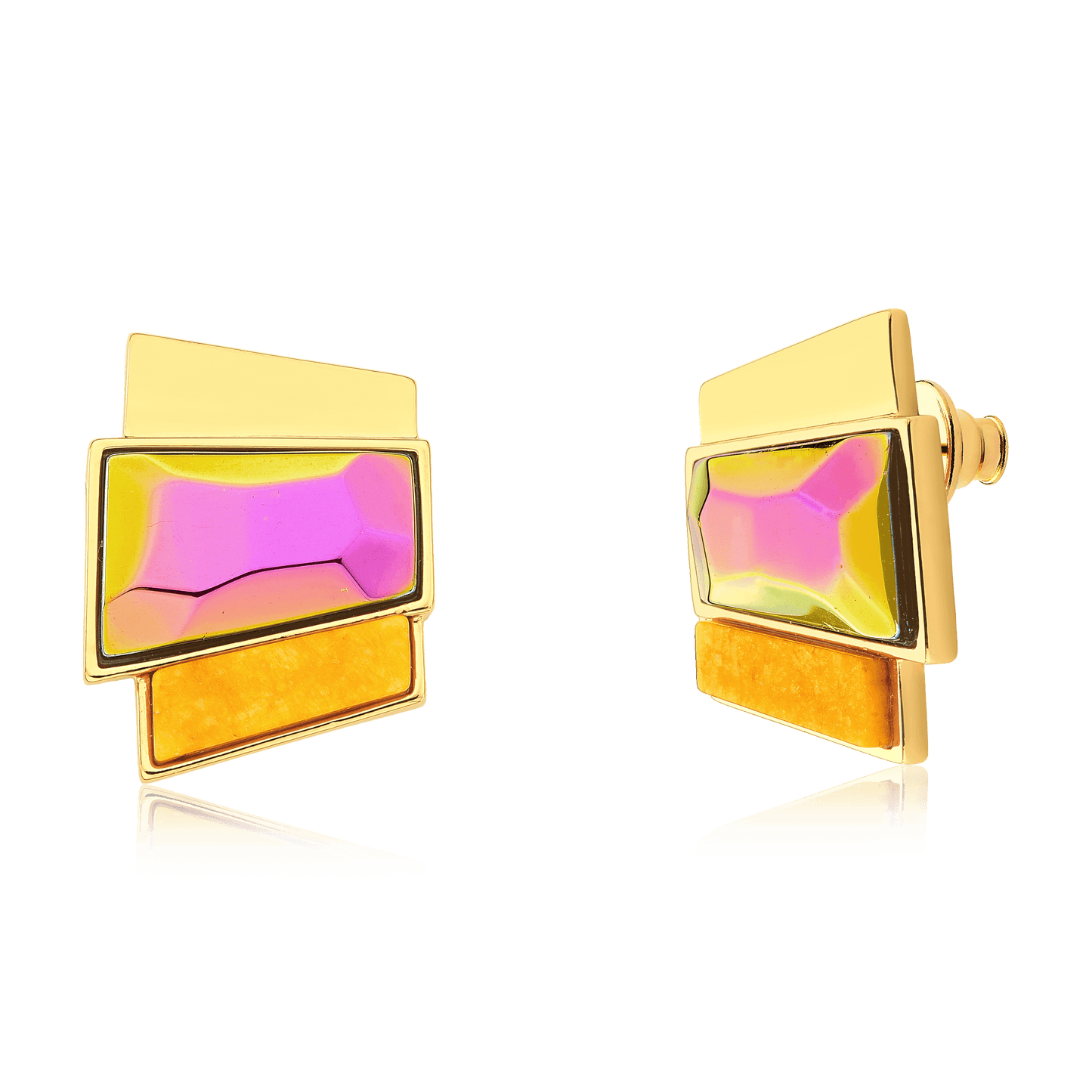 Brinco Cascata - Cristal Multicolorido e Feldspato Amarelo Semijoias de luxo e design exclusivo