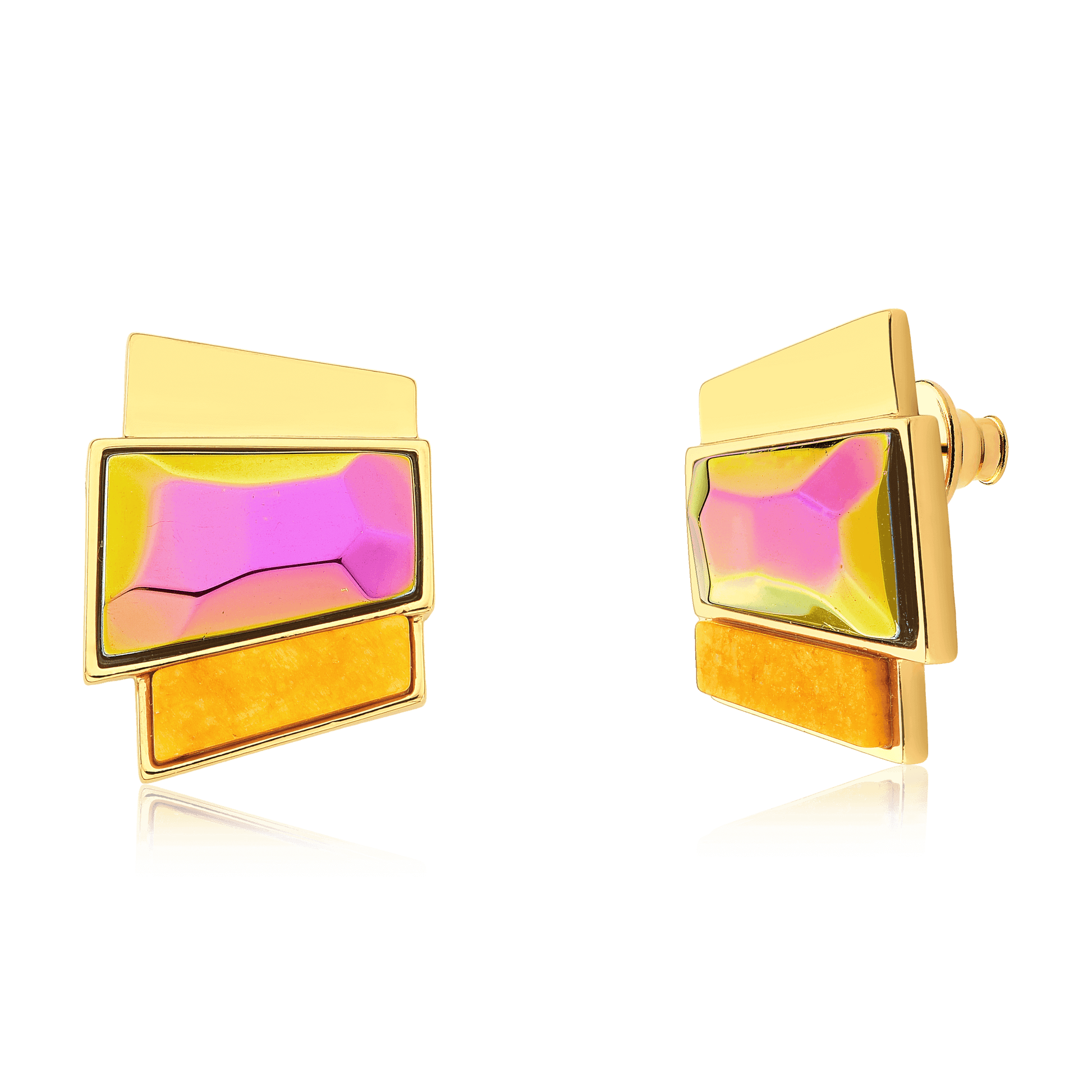 Brinco Cascata - Cristal Multicolorido e Feldspato Amarelo Semijoias de luxo e design exclusivo