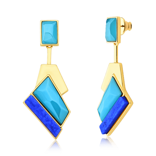 Brinco Chuva - Ágata Azul Céu e Feldspato Azul Anil Brinco