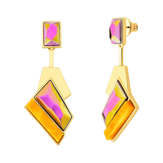 Brinco Chuva - Cristal Multicolorido e Feldspato Amarelo Semijoias de luxo e design exclusivo