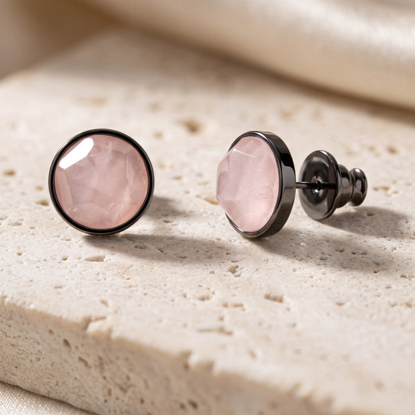 Brinco Classic - Quartzo Rosa - Ródio Negro, banhado a ródio negro
