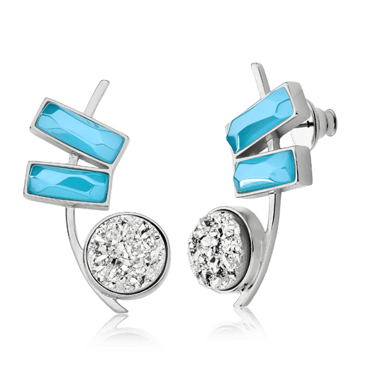 Brinco Convicta - Drusa Platina e Ágata Azul Céu Semijoias de luxo e design exclusivo