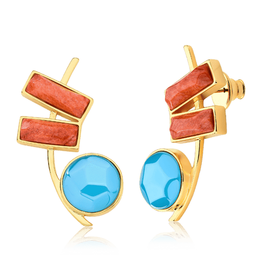 Brinco Convicta - Feldspato Laranja e a Ágata Azul Céu Semijoias de luxo e design exclusivo