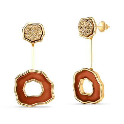 Brinco Cora - Ágata Vermelha e Drusa Ouro Semijoias de luxo e design exclusivo