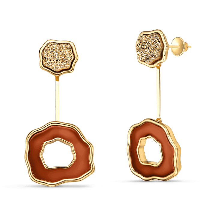 Brinco Cora - Ágata Vermelha e Drusa Ouro Semijoias de luxo e design exclusivo