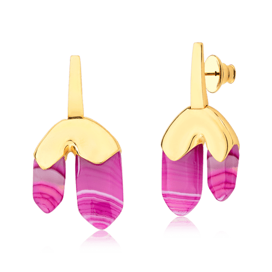 Brinco Élémentaire - Ágata Rosa Pink Listrada Semijoias de luxo e design exclusivo