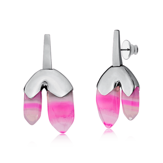 Brinco Élémentaire - Ágata Rosa Pink Listrada Semijoias de luxo e design exclusivo