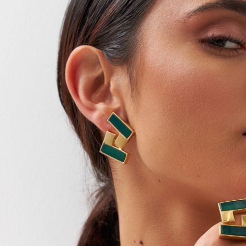 Brinco Enigma - Ágata Verde Semijoias de luxo e design exclusivo