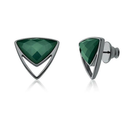 Brinco Equilíbrio com a Ágata Verde em Banho de Ródio Negro - AIMER JOIAS