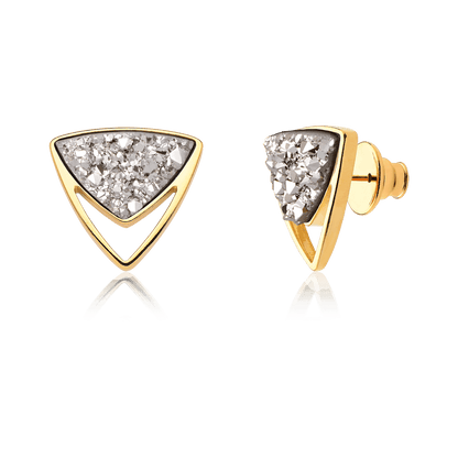 Brinco Equilíbrio com a Drusa Platina em Banho de Ouro 18K