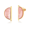 Brinco Escudo com Quartzo Rosa, banhado a ouro 18k