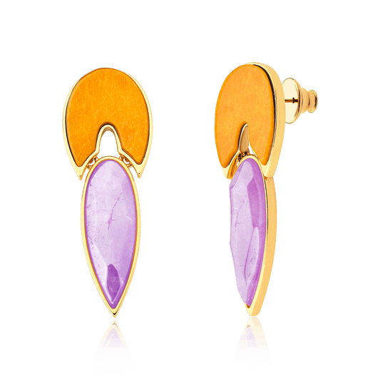 Brinco Flor de Lótus - Amarelo/Ametista Semijoias de luxo e design exclusivo