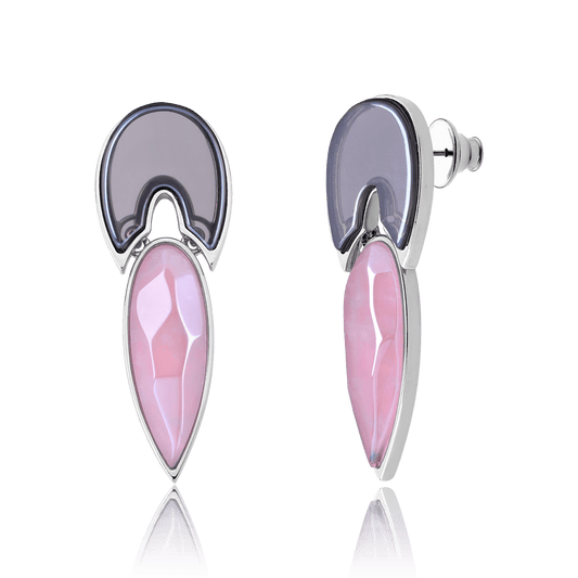 Brinco Flor de Lótus - Fume/Quartzo Rosa Semijoias de luxo e design exclusivo