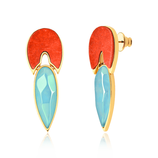 Brinco Flor de Lótus - Laranja/Azul Céu Semijoias de luxo e design exclusivo