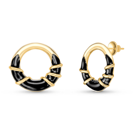 Brinco Macramê - Esmaltação Preta Semijoias de luxo e design exclusivo