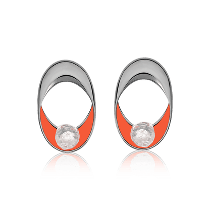 Brinco Sinergia - Esmaltado Laranja/Cristal de Rocha Semijoias de luxo e design exclusivo