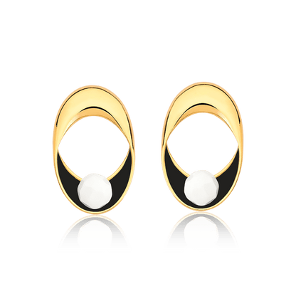Brinco Sinergia - Esmaltado Preto/Porcelana Semijoias de luxo e design exclusivo