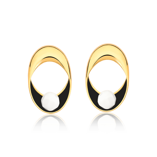 Brinco Sinergia - Esmaltado Preto/Porcelana Semijoias de luxo e design exclusivo