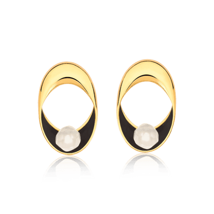 Brinco Sinergia - Esmaltado Preto/Quartzo Leitoso Semijoias de luxo e design exclusivo