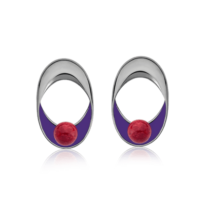 Brinco Sinergia - Esmaltado Roxo/Feldspato Vermelho Semijoias de luxo e design exclusivo