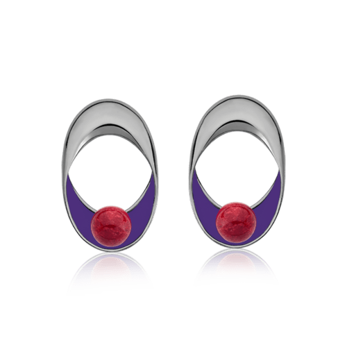 Brinco Sinergia - Esmaltado Roxo/Feldspato Vermelho Semijoias de luxo e design exclusivo