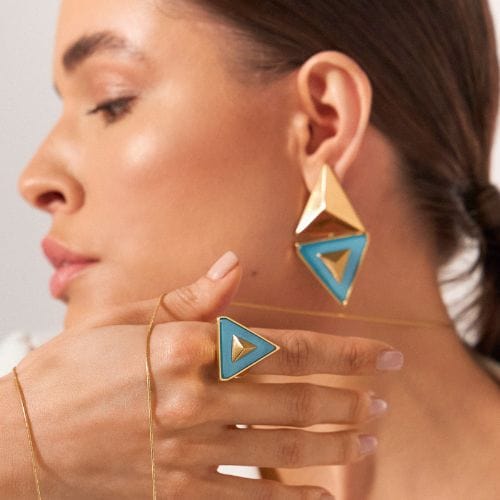 Brinco Thárros - Ágata Azul Céu Semijoias de luxo e design exclusivo