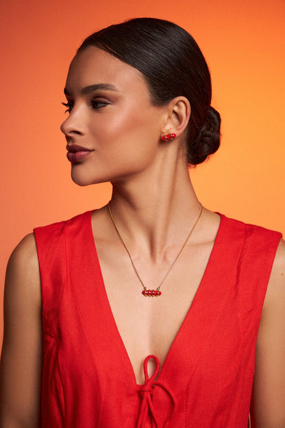 Brinco Trama - Esmaltação Vermelha Semijoias de luxo e design exclusivo