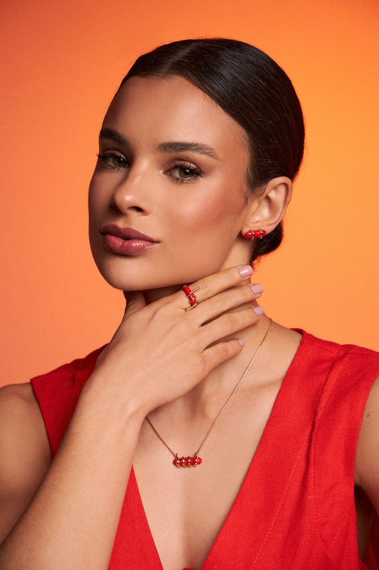 Brinco Trama - Esmaltação Vermelha Semijoias de luxo e design exclusivo