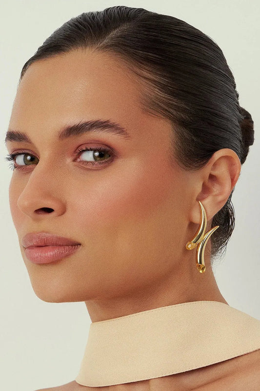 Brinco Caminhos com Citrino em Banho de Ouro 18K