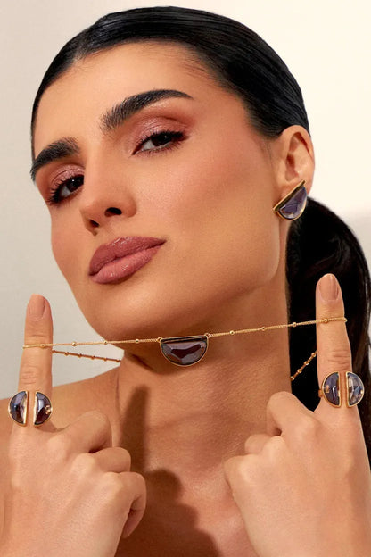 Brinco Escudo - Quartzo Fumê