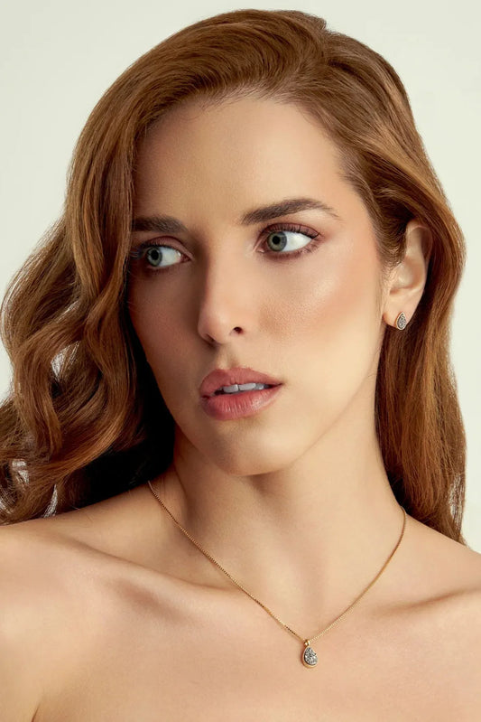 Brinco Gota (Classic) com Drusa Titânio em Banho de Ouro 18K