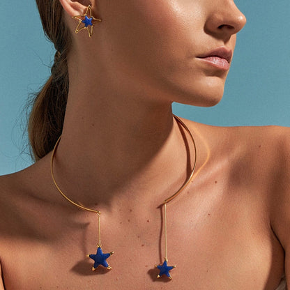 Choker Estelar - Quartzo  Azul Anil Semijoias de luxo e design exclusivo