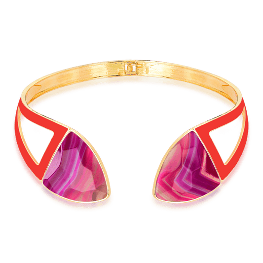 Choker Makeda - Ágata Rosa Pink Listrada Semijoias de luxo e design exclusivo