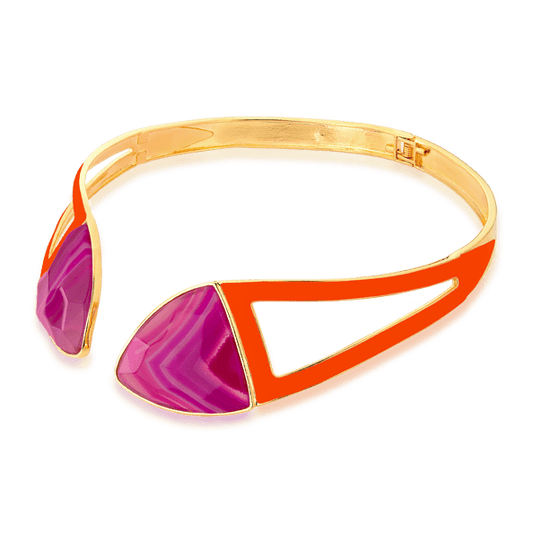 Choker Makeda - Ágata Rosa Pink Listrada Semijoias de luxo e design exclusivo