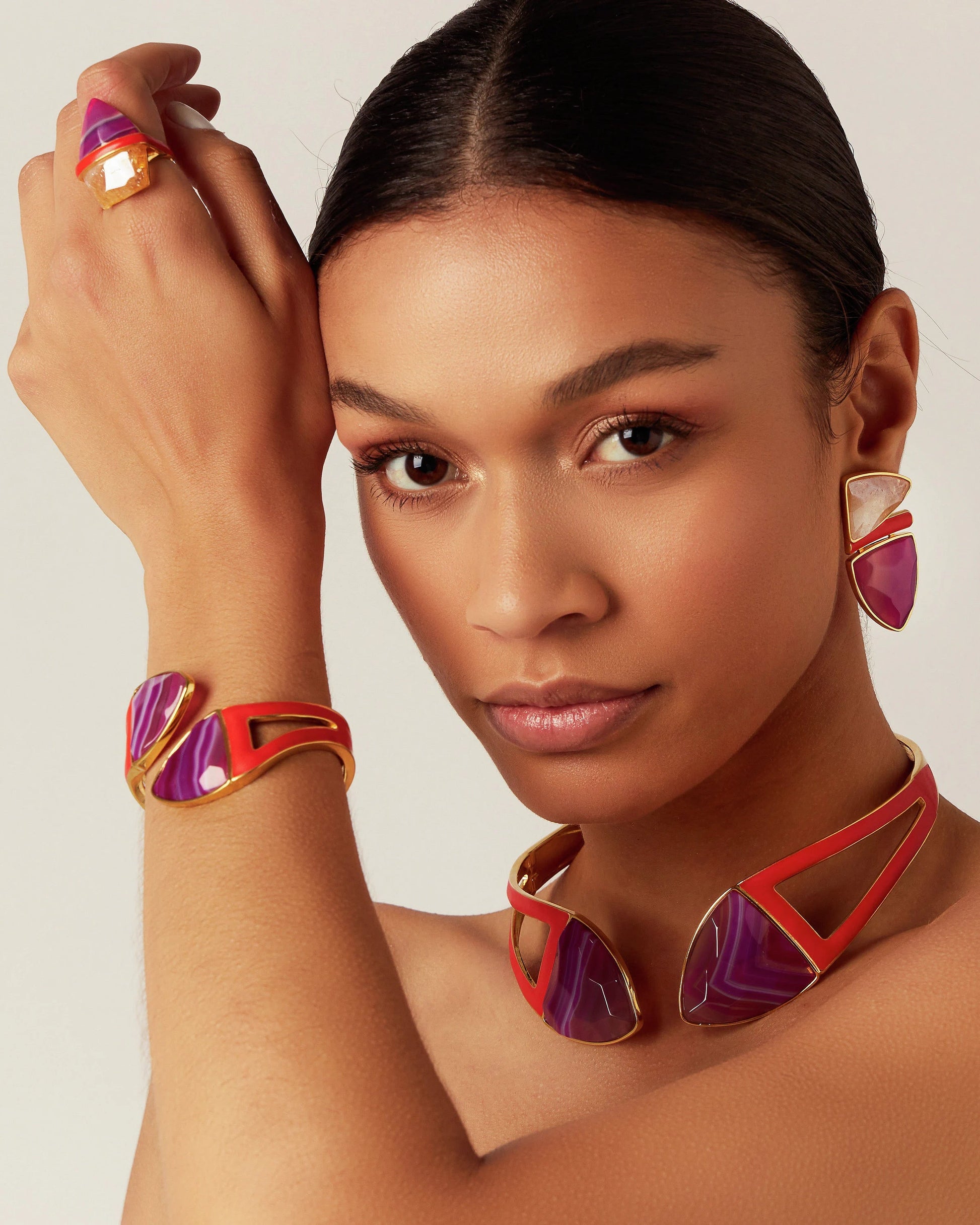 Choker Makeda - Ágata Rosa Pink Listrada