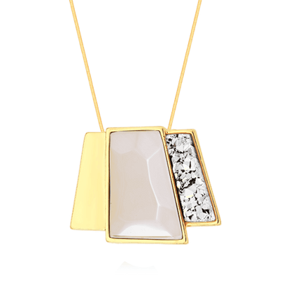 Colar Cascata - Ágata Branca/Drusa Platina Semijoias de luxo e design exclusivo