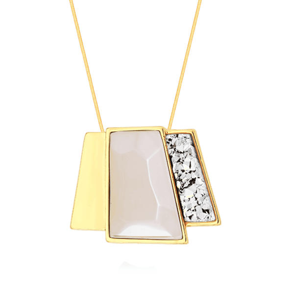 Colar Cascata - Ágata Branca/Drusa Platina Semijoias de luxo e design exclusivo