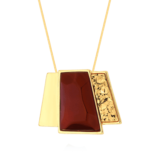 Colar Cascata - Ágata Vermelha/Drusa Ouro Semijoias de luxo e design exclusivo