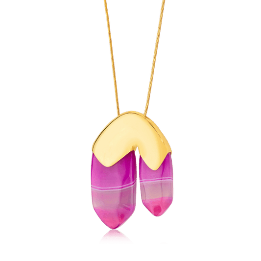 Colar Élémentaire - Ágata Rosa Pink Listrada Semijoias de luxo e design exclusivo