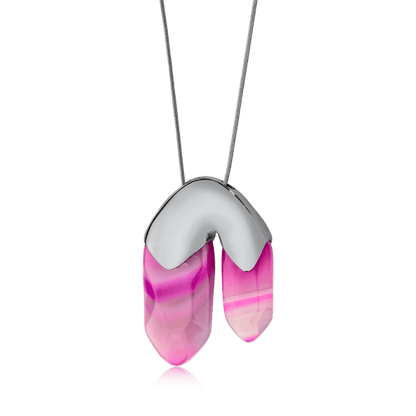 Colar Élémentaire com a Ágata Rosa Pink Listrada em Banho de Ródio Negro