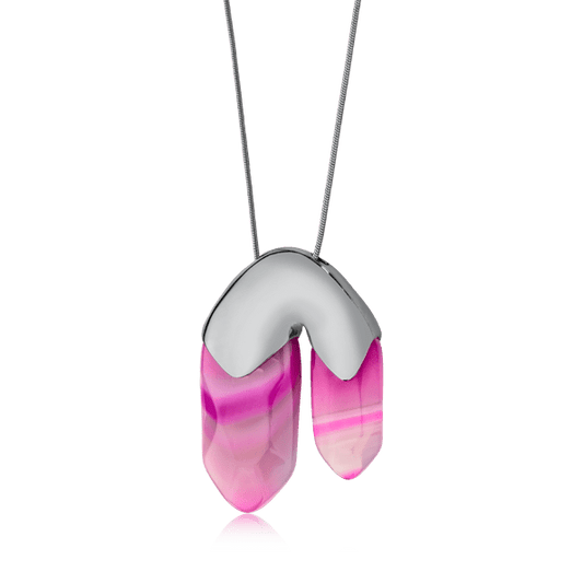 Colar Élémentaire com a Ágata Rosa Pink Listrada em Banho de Ródio Negro